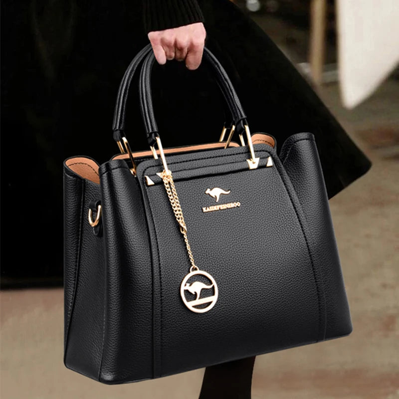 Bolsas femininas de couro macio, designer de luxo, 3 camadas, bolsa tiracolo de ombro, grande capacidade, bolsa de compras, bolsa mensageiro de marca