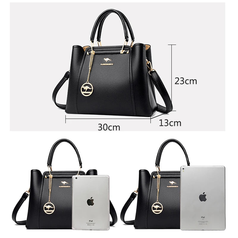 Bolsas femininas de couro macio, designer de luxo, 3 camadas, bolsa tiracolo de ombro, grande capacidade, bolsa de compras, bolsa mensageiro de marca