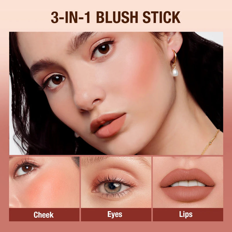 Batom Blush Stick 3 em 1 Olhos Bochecha e Lábios Tint Construível À Prova D'Água Leve Creme Multi Stick Maquiagem para Mulheres